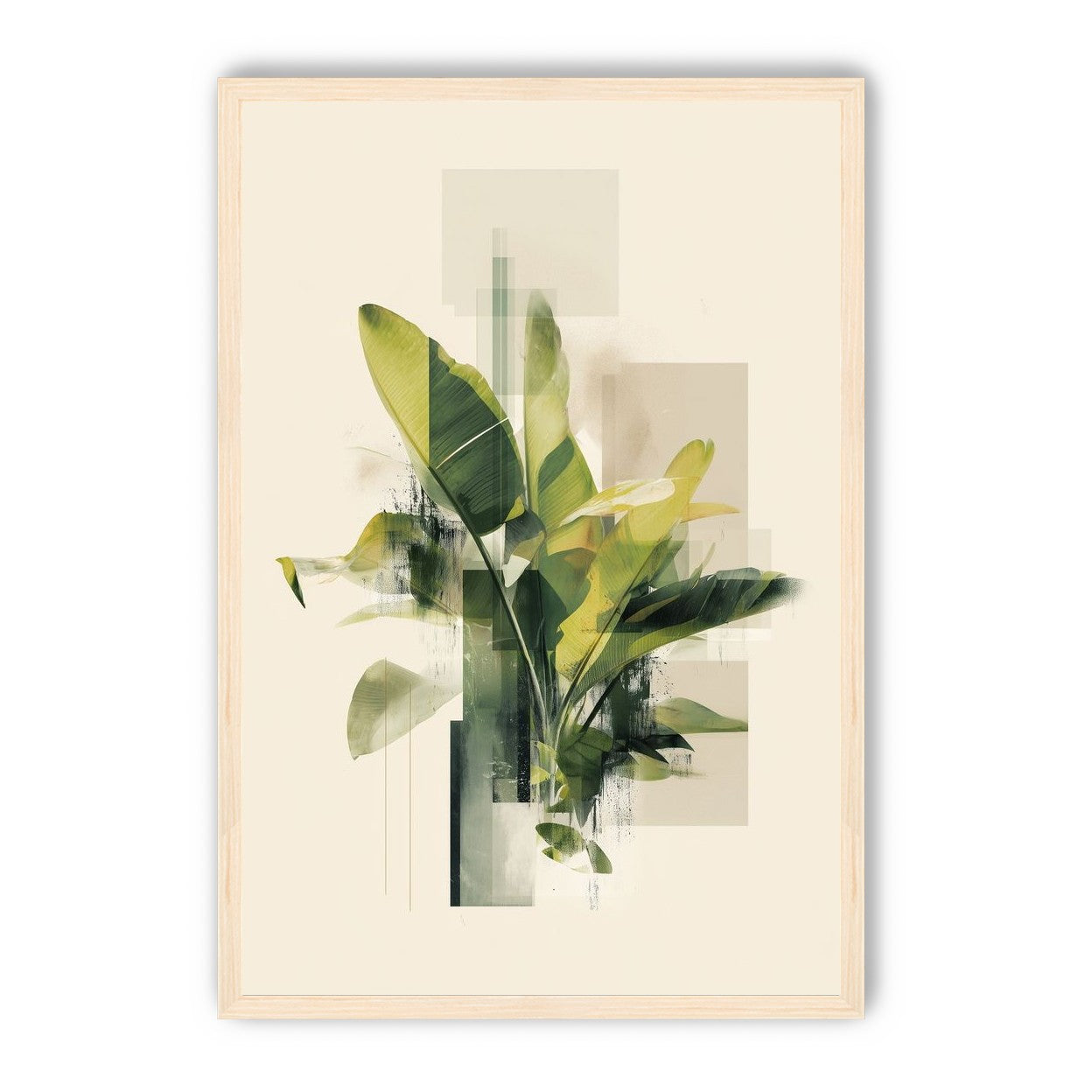 Green leaves among glassy blocks