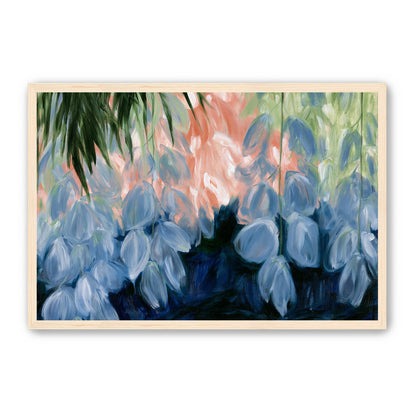 Blue flowers under green leaves