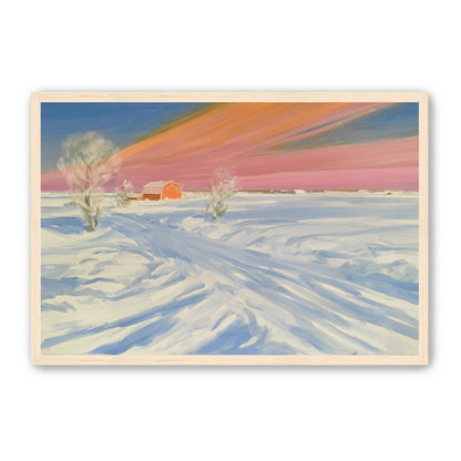 Pink sky over the red barn