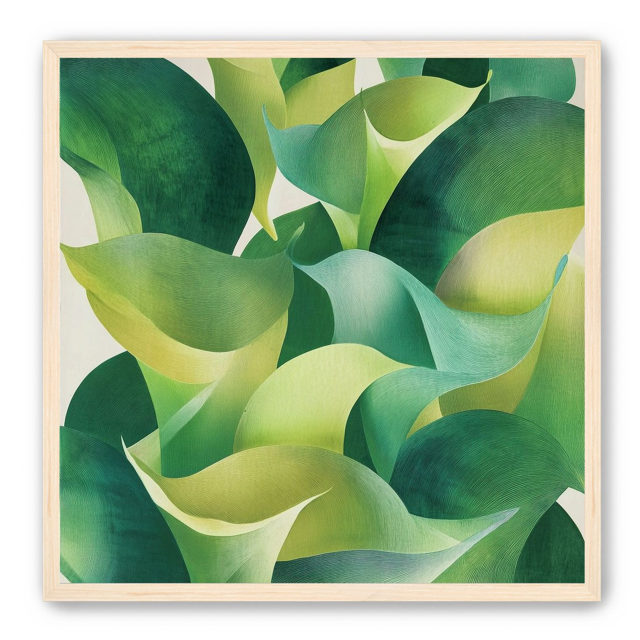 Overlapping curled green leaves
