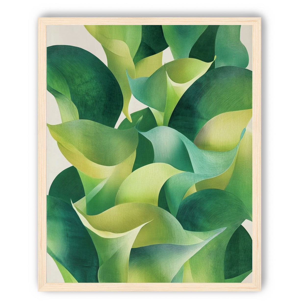 Overlapping curled green leaves