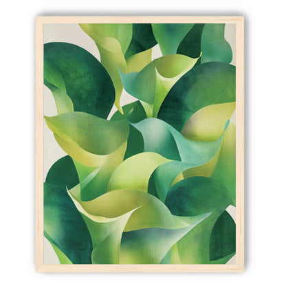 Overlapping curled green leaves