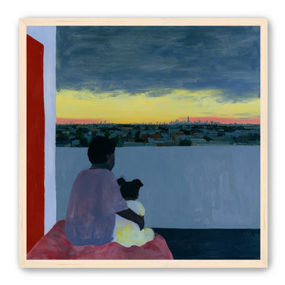 City lights beyond the parapet