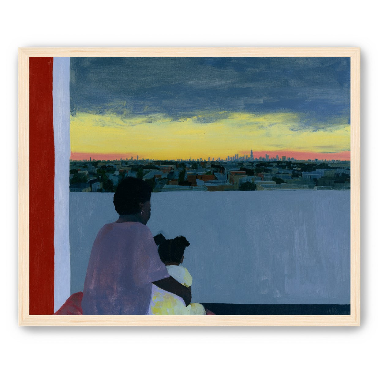 City lights beyond the parapet