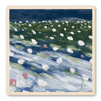 White flowers in wind streaks