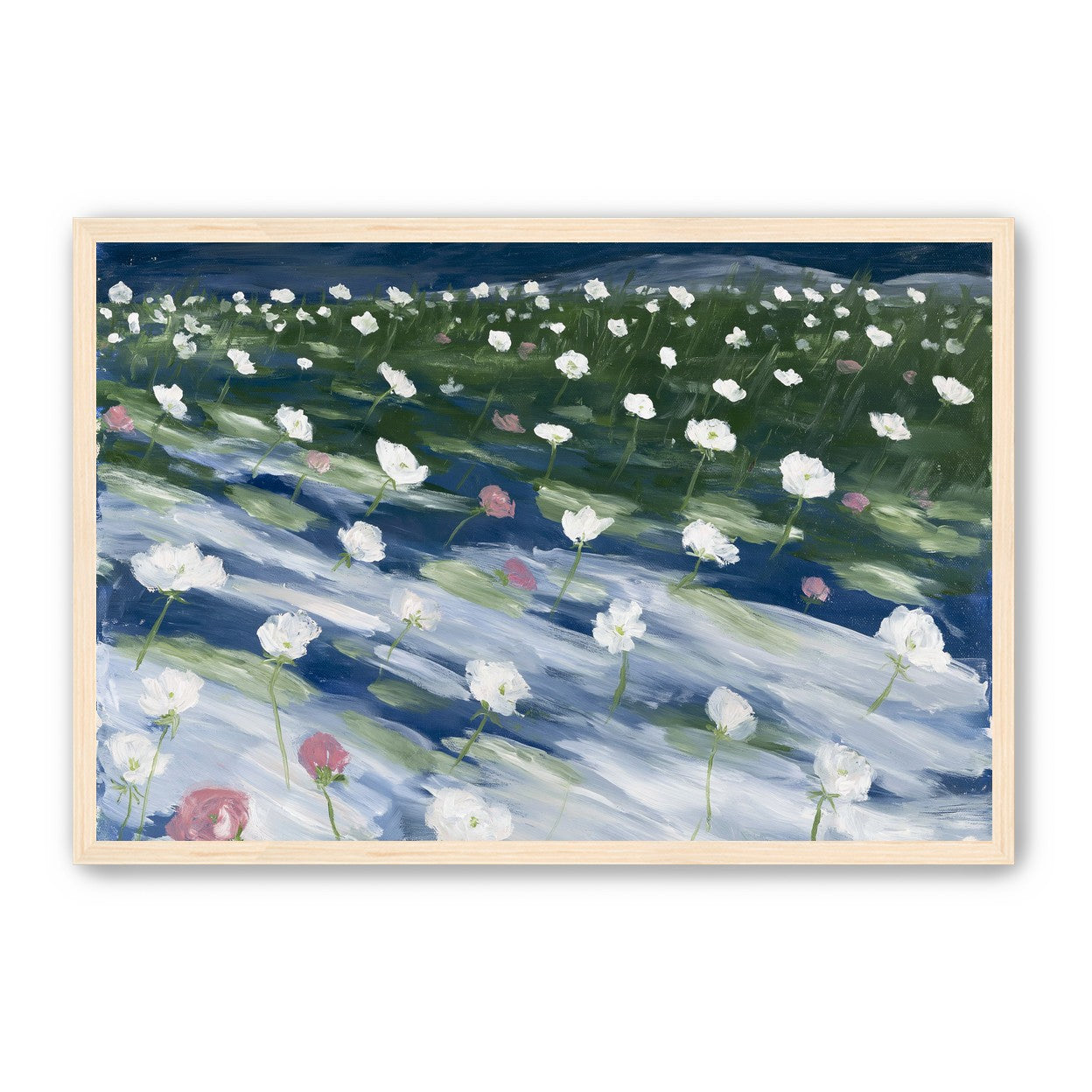 White flowers in wind streaks