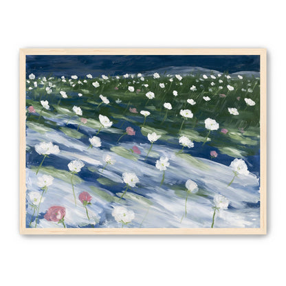 White flowers in wind streaks