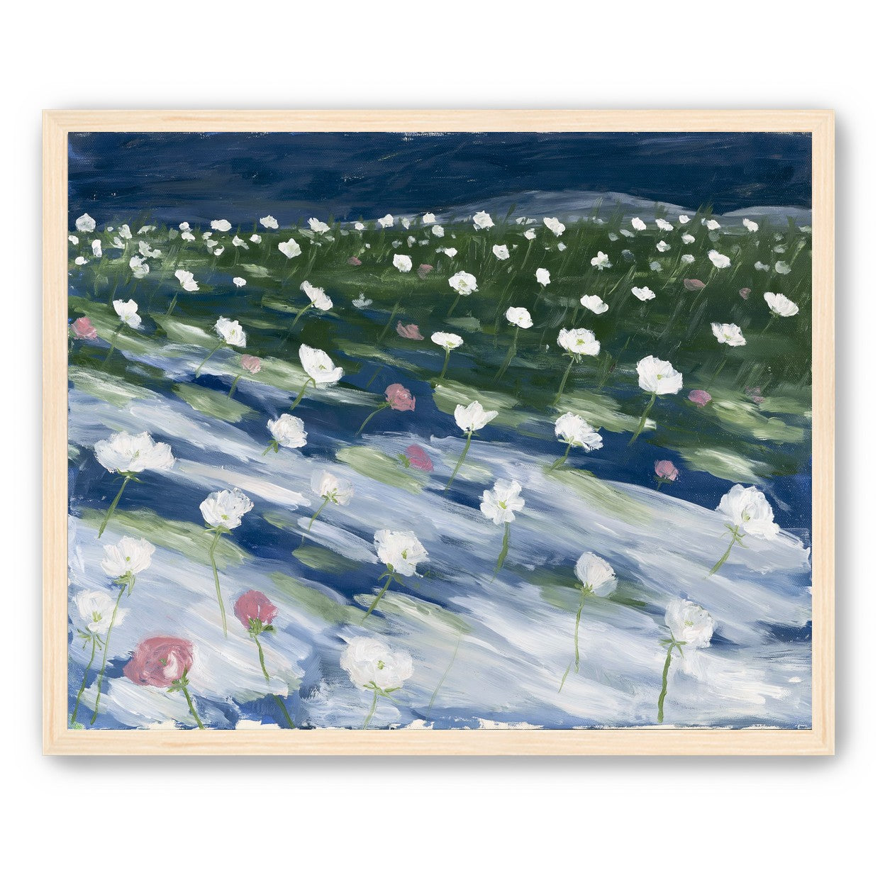 White flowers in wind streaks