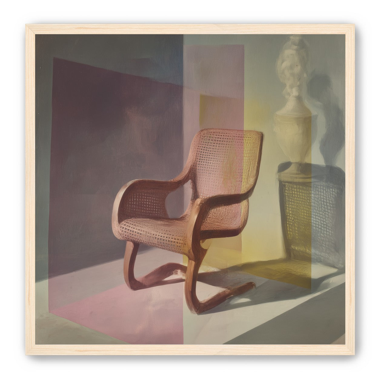 Cane chair within color panes