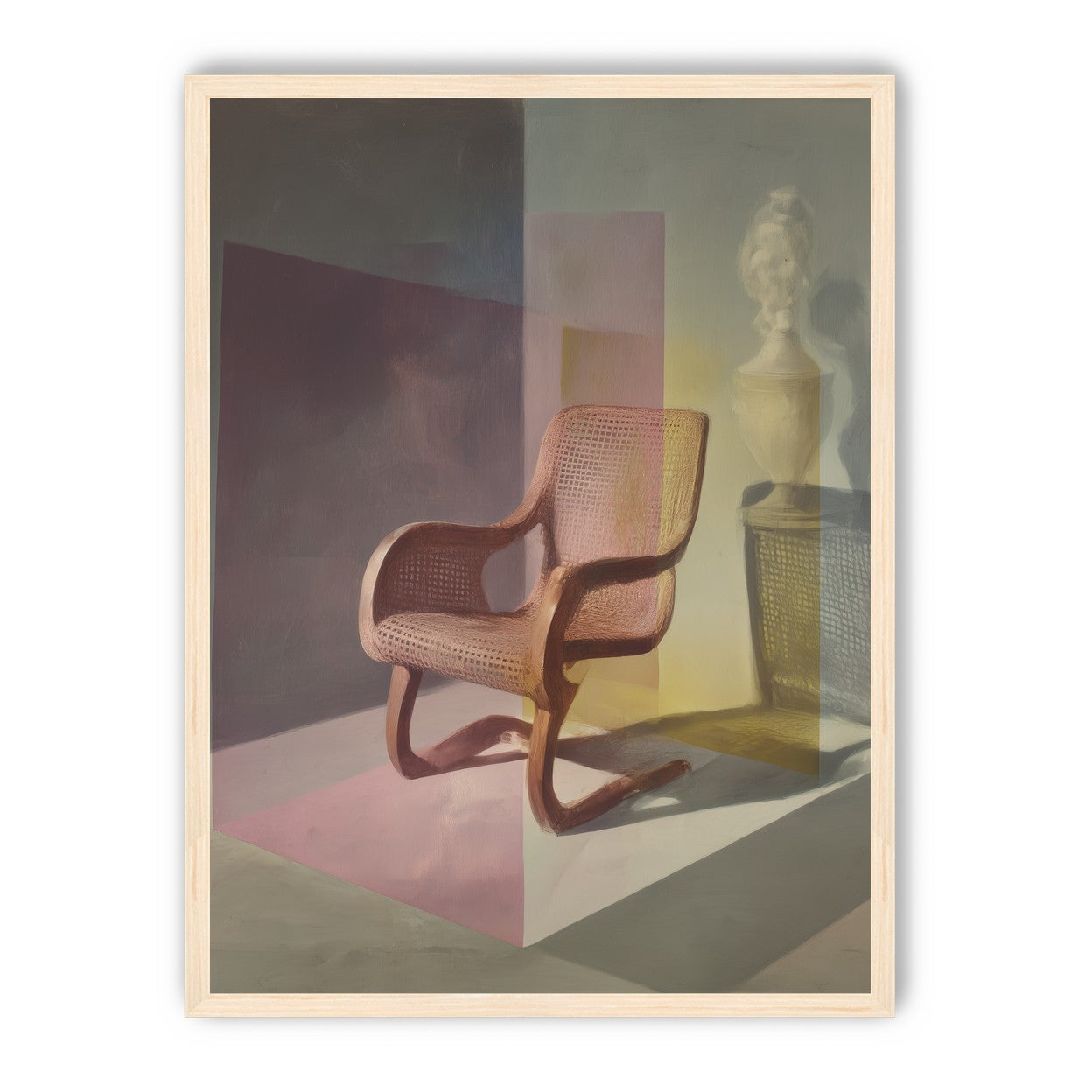 Cane chair within color panes