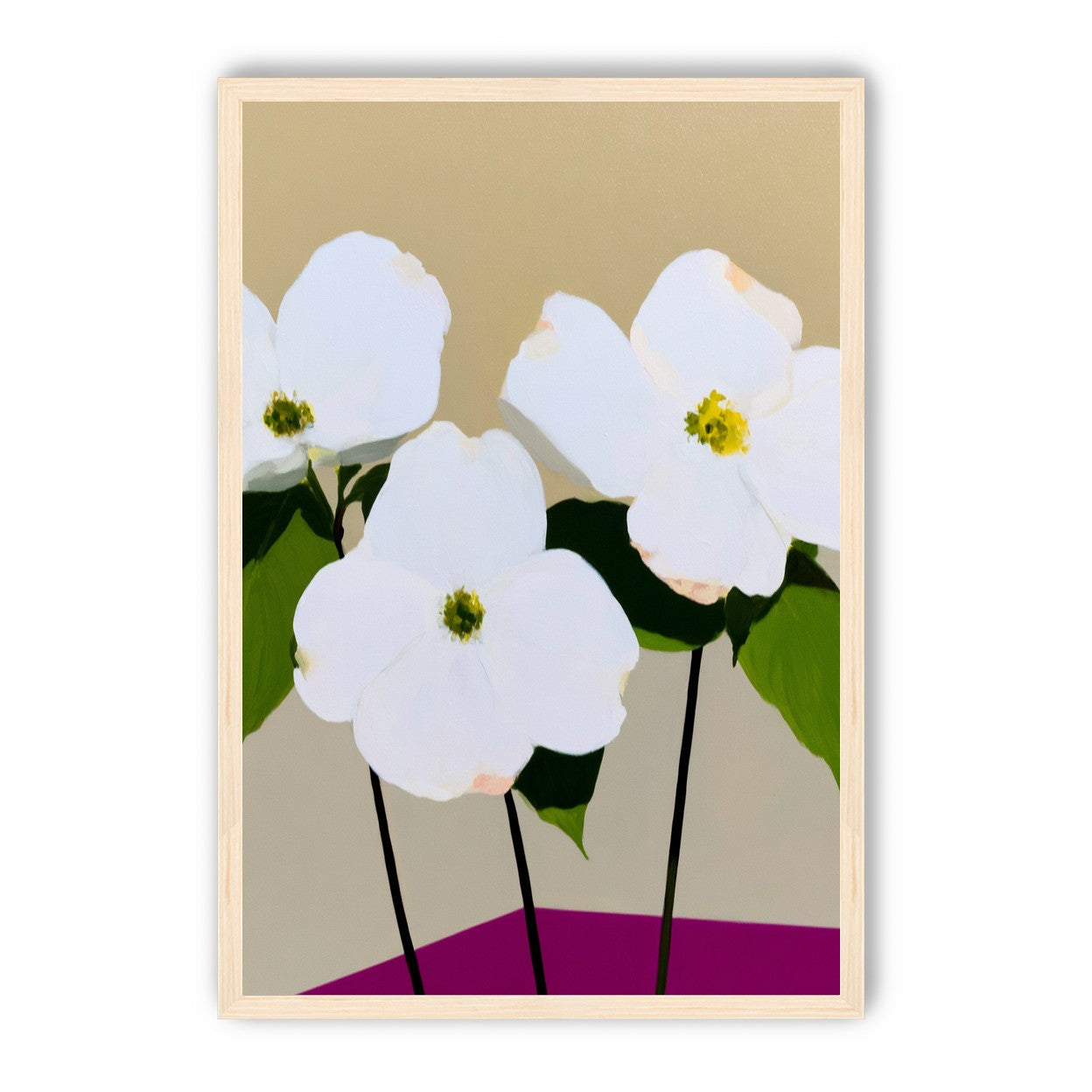 Three white flowers above purple