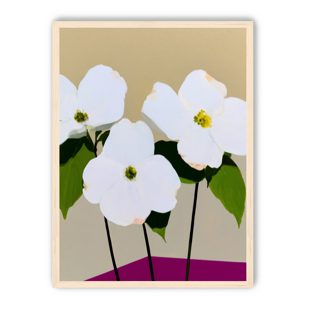 Three white flowers above purple