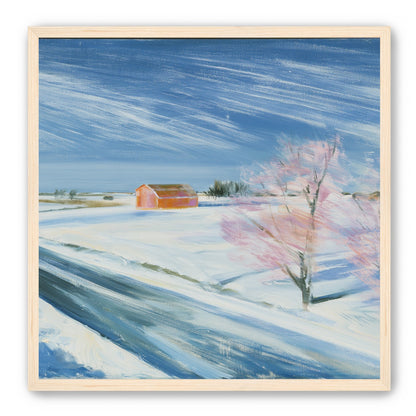 Orange barn beyond the road