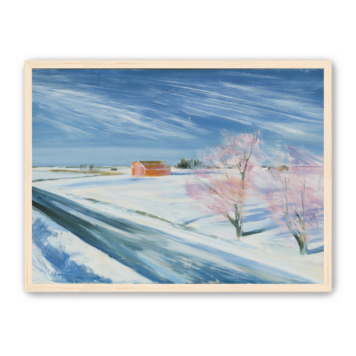Orange barn beyond the road