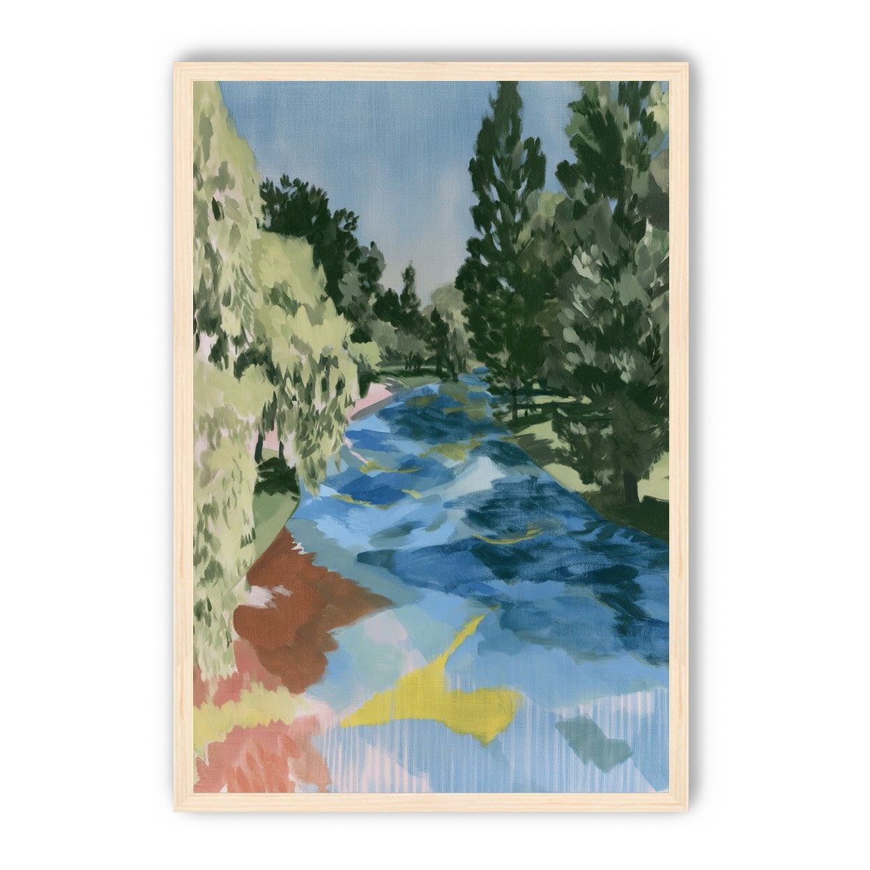 Blue bend under pines