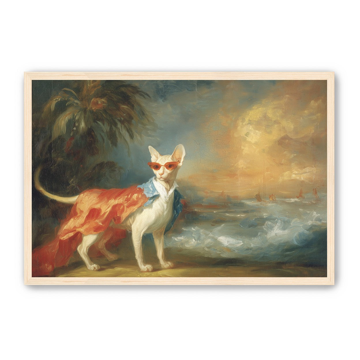 Sunglasses cat at the shore