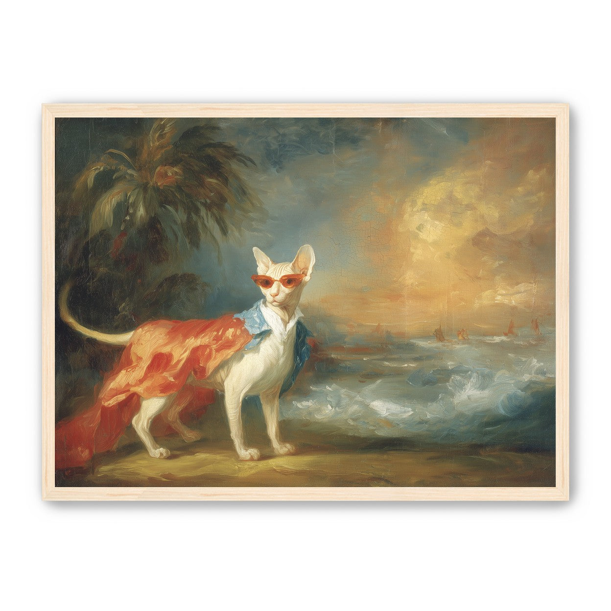 Sunglasses cat at the shore