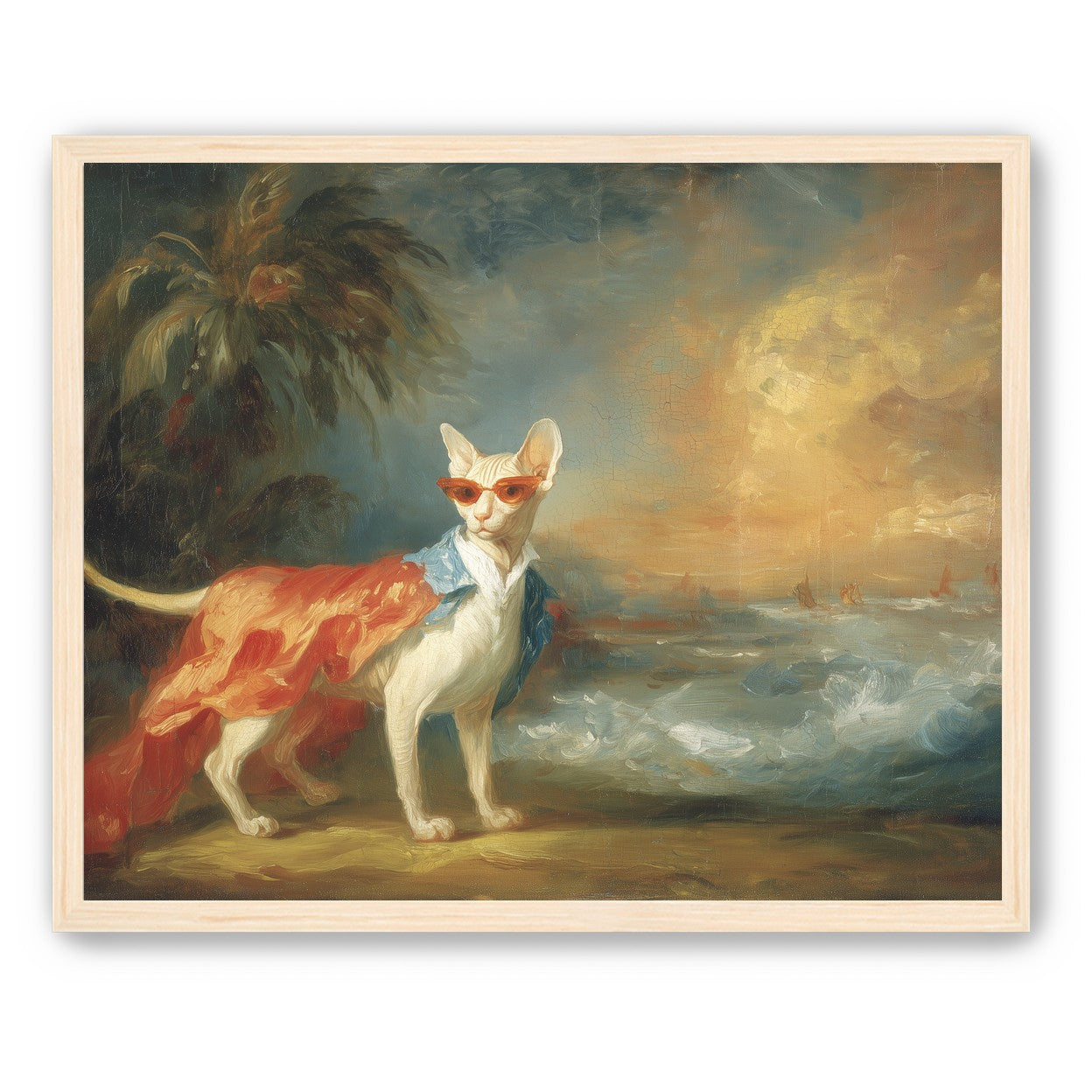 Sunglasses cat at the shore