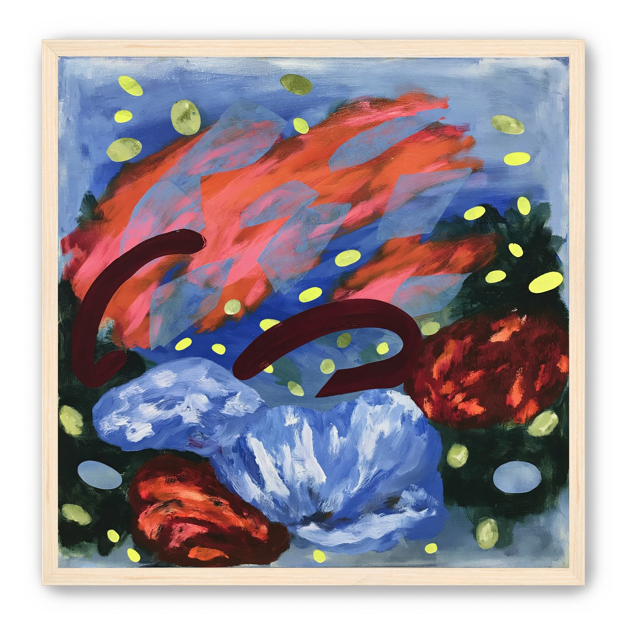 Layered brushstrokes with yellow ovals