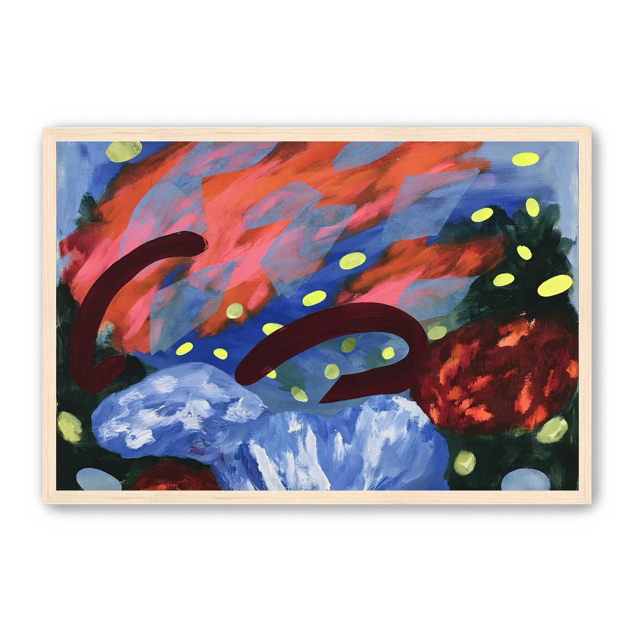 Layered brushstrokes with yellow ovals