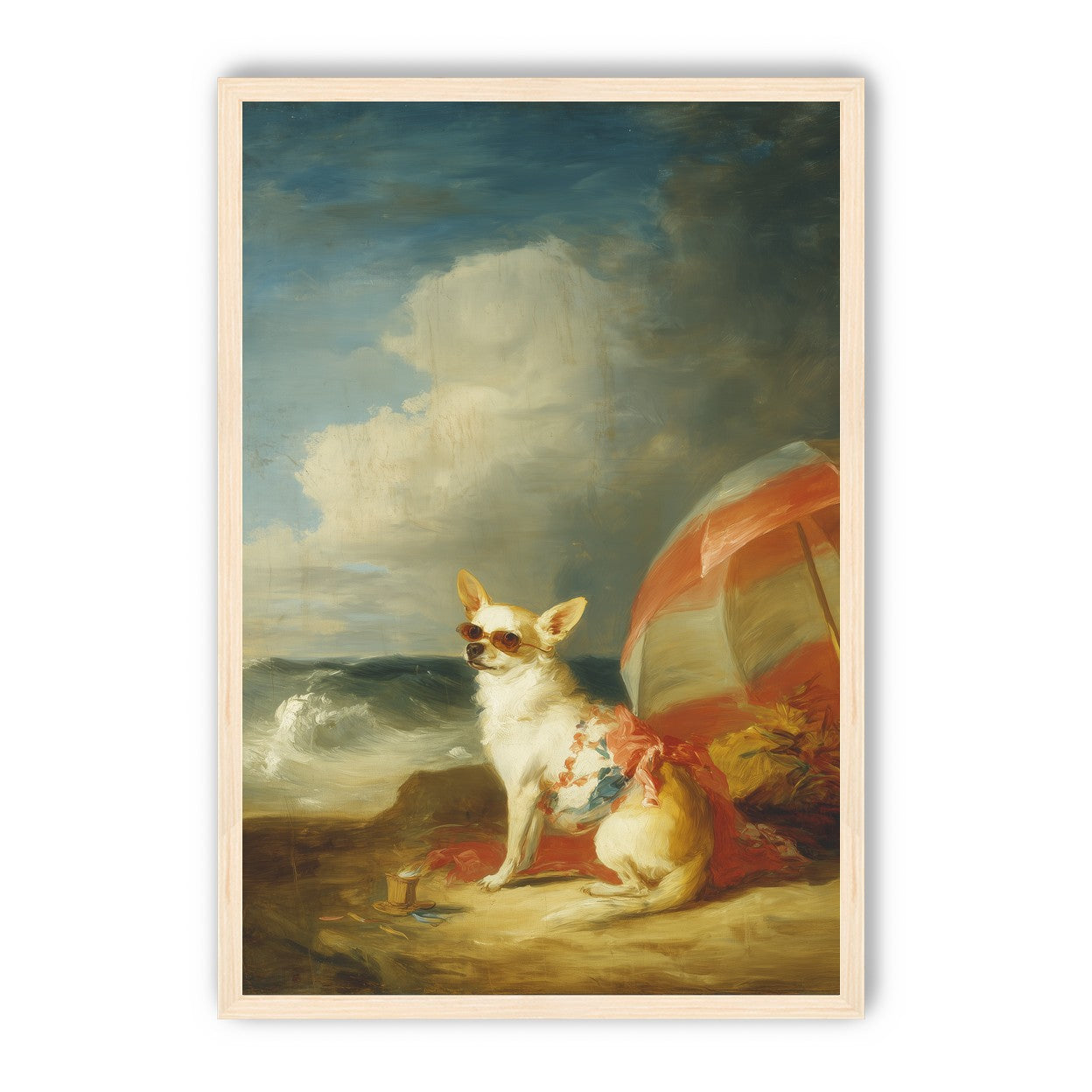 Red shade over seaside dog