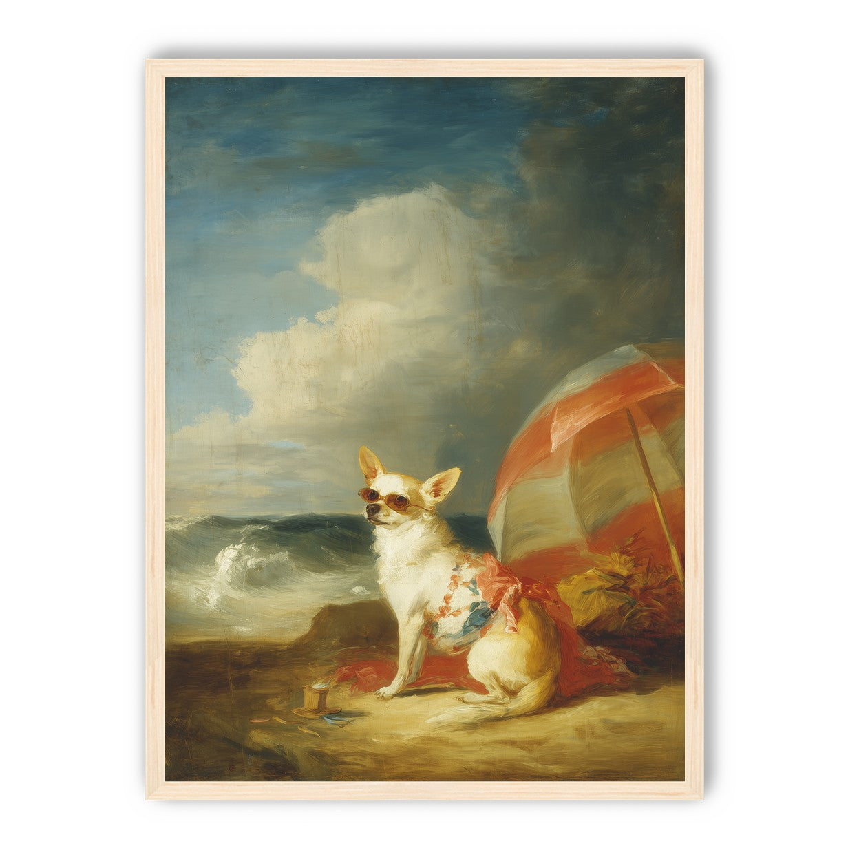Red shade over seaside dog