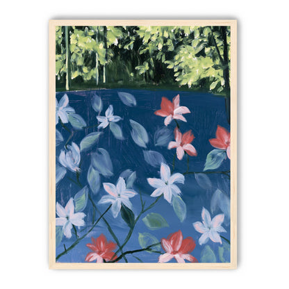 Coral flowers on dark water