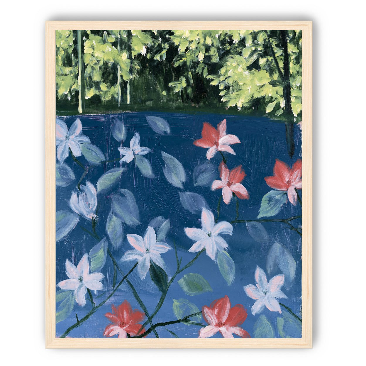 Coral flowers on dark water
