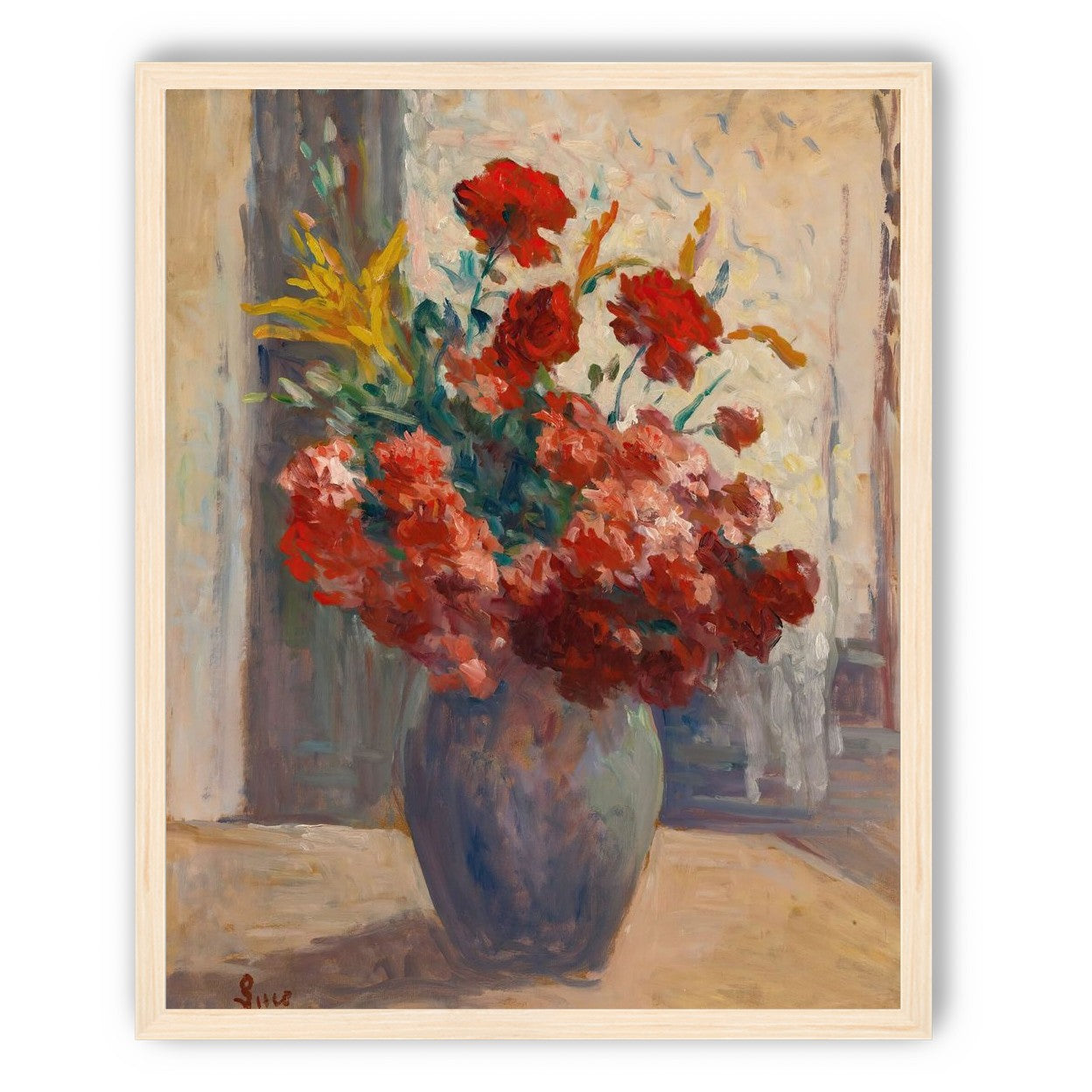Flowers within a tall vase