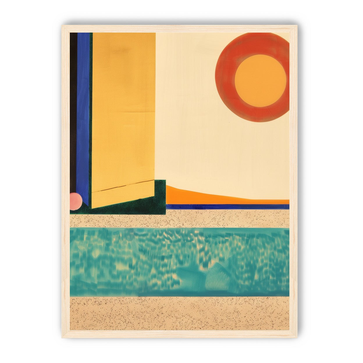Red sun over turquoise water
