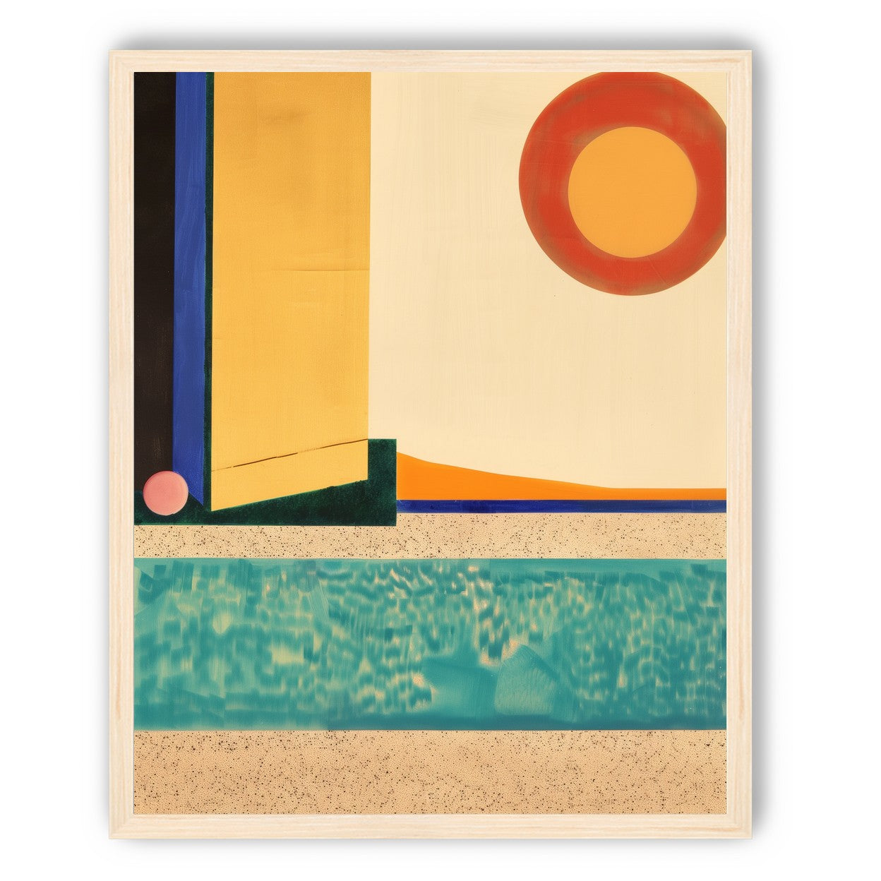 Red sun over turquoise water