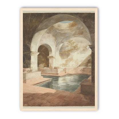 Courtyard pool beneath pale arches