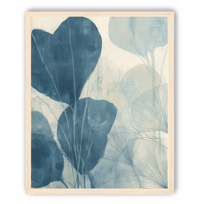 Leaves among pale blue space