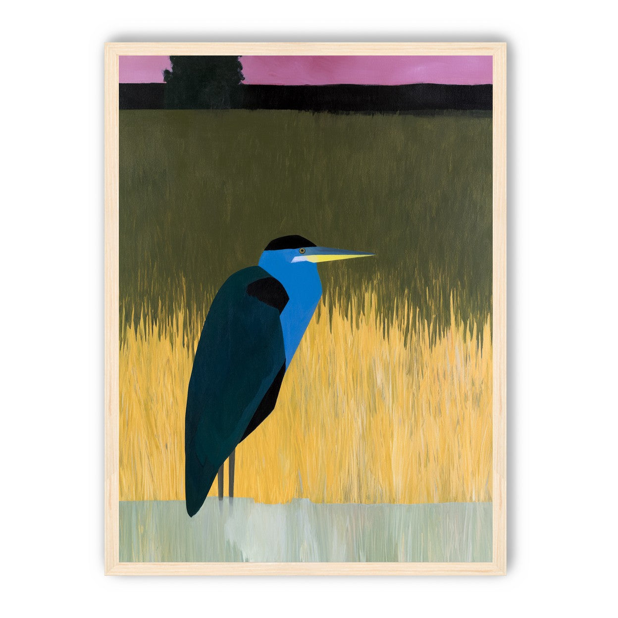 Blue bird in yellow grass
