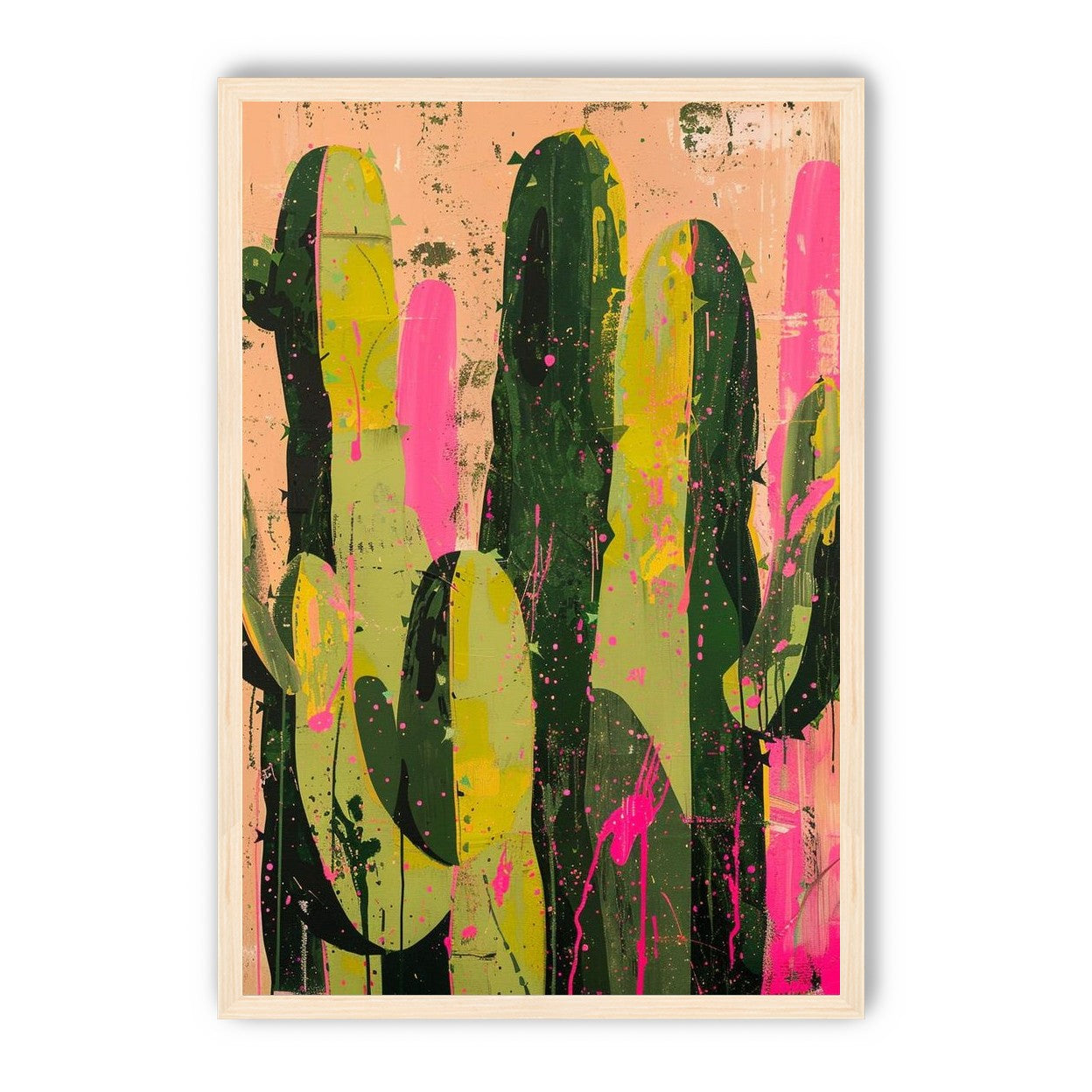 Cacti among pink splatters