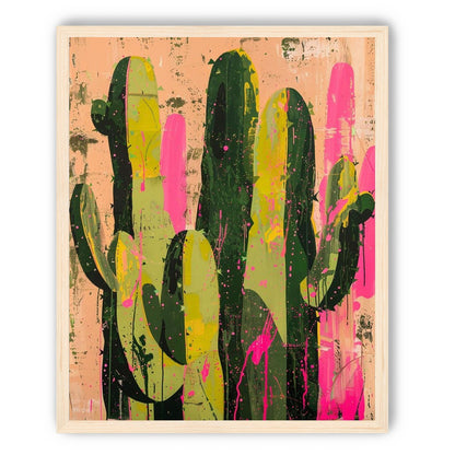 Cacti among pink splatters