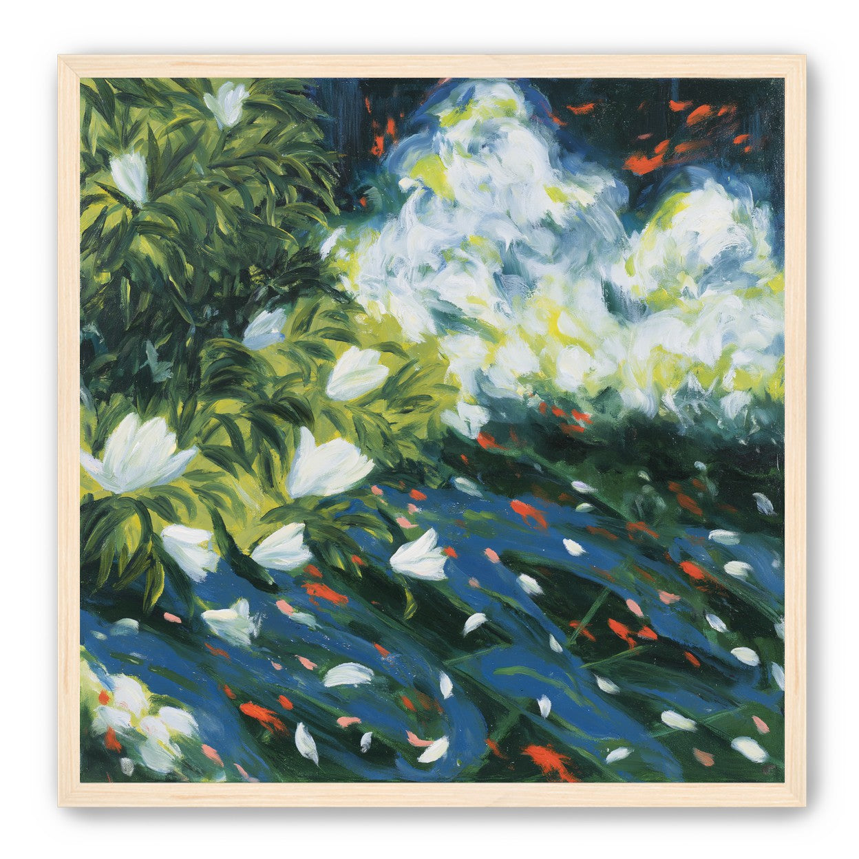 White petals on blue water