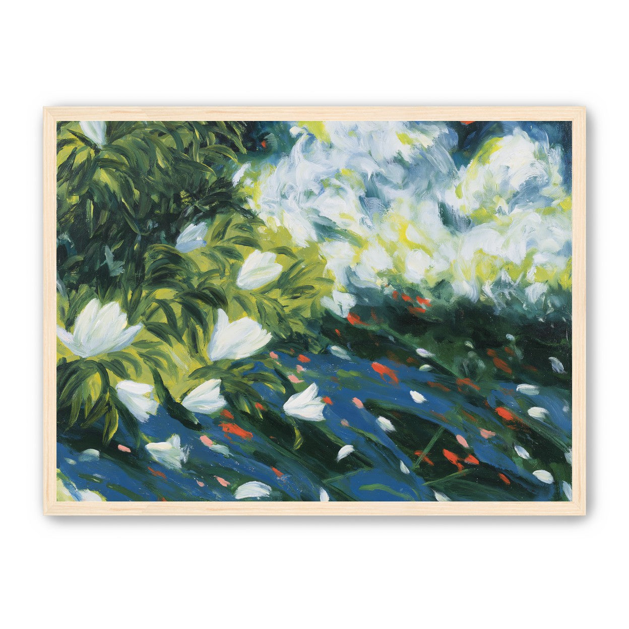 White petals on blue water
