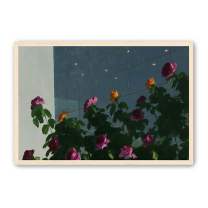 Flowers against the glass tower