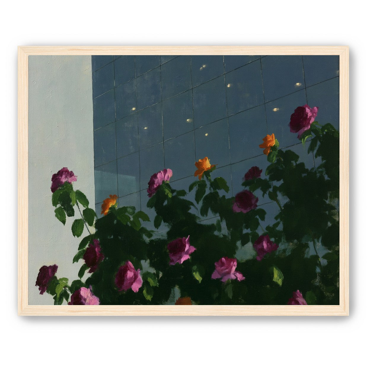 Flowers against the glass tower