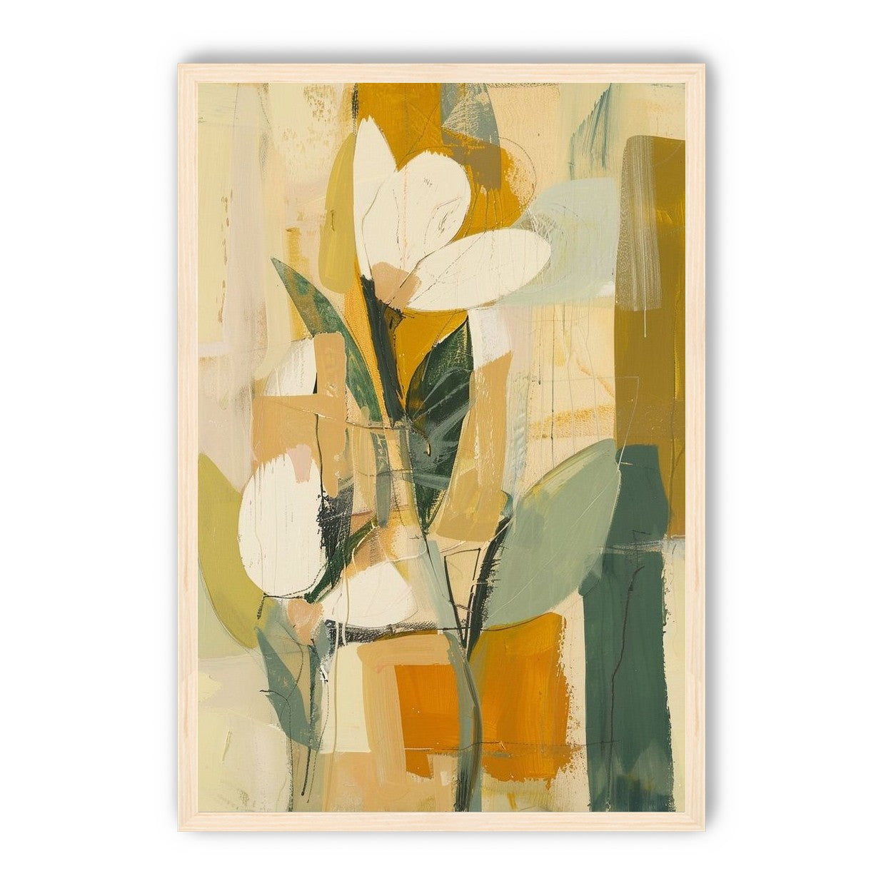 White forms within ochre blocks