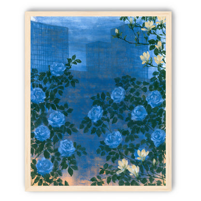 Roses against the blue towers