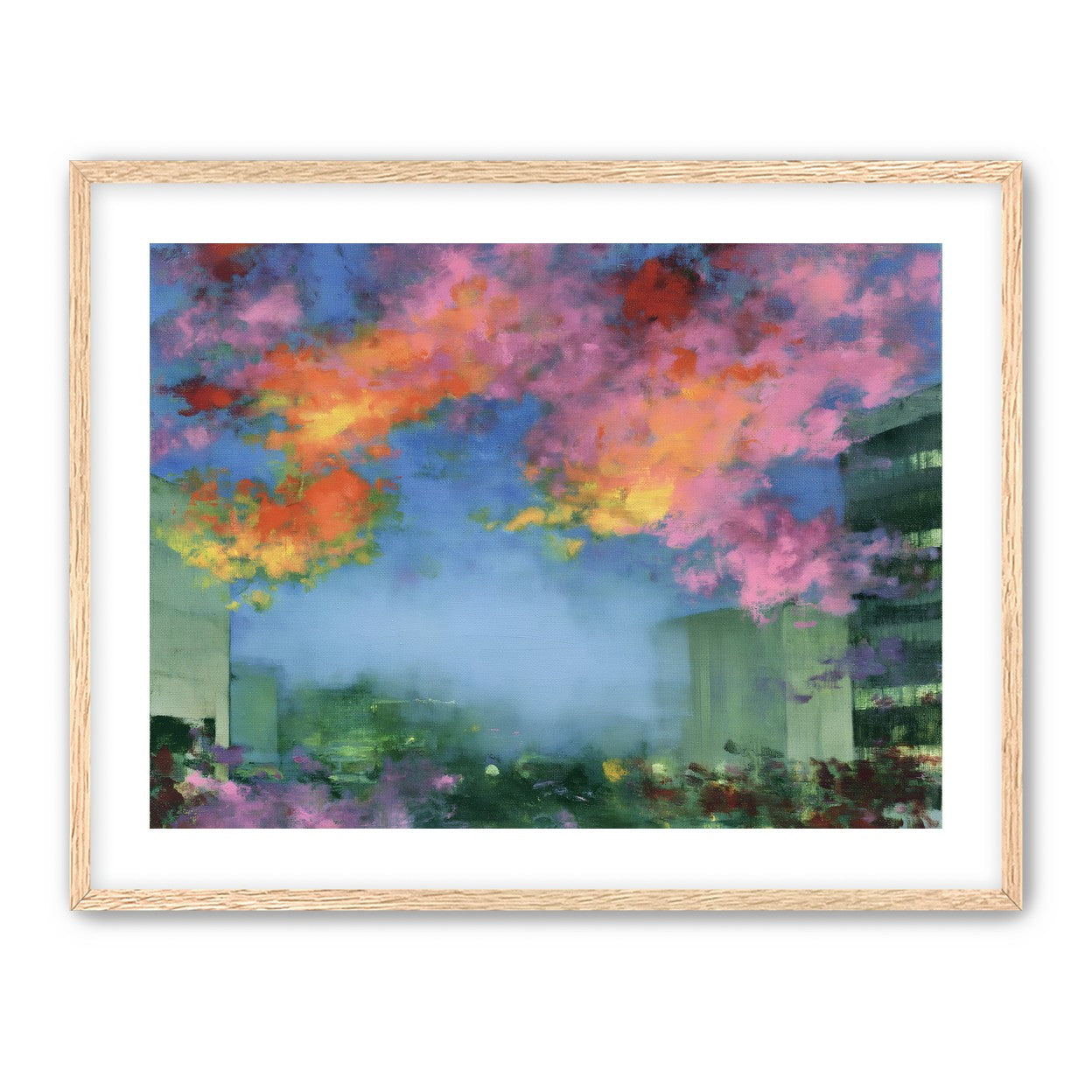 Neon clouds over rooftops