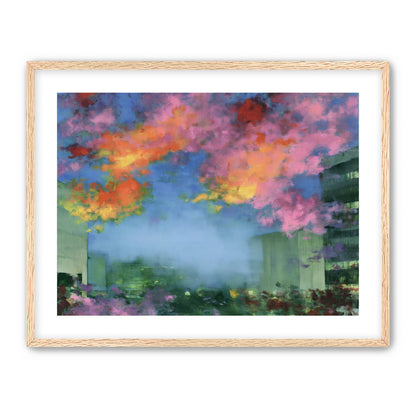 Neon clouds over rooftops