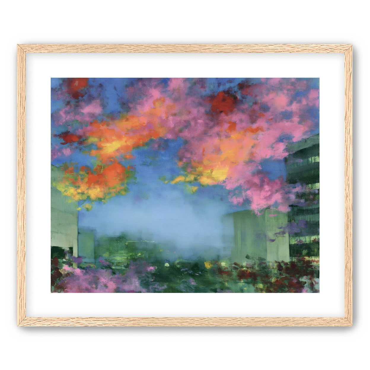 Neon clouds over rooftops