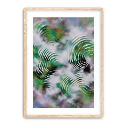 White haze over green spirals