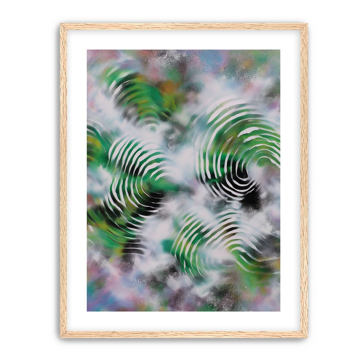 White haze over green spirals