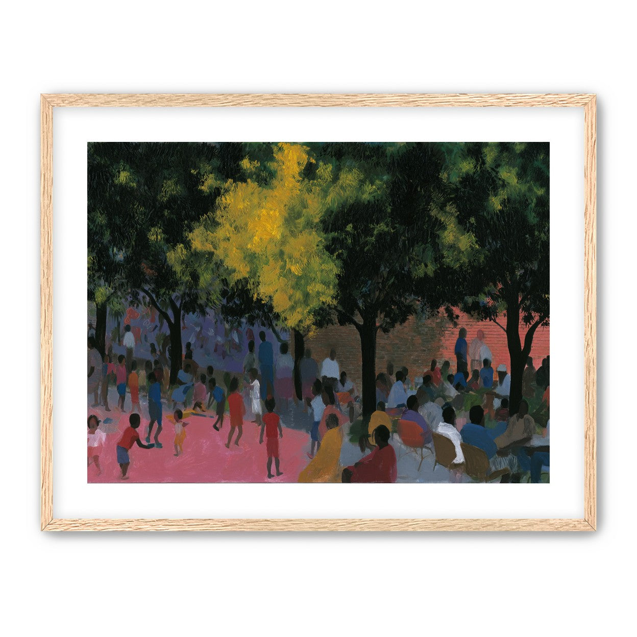 Children playing under trees