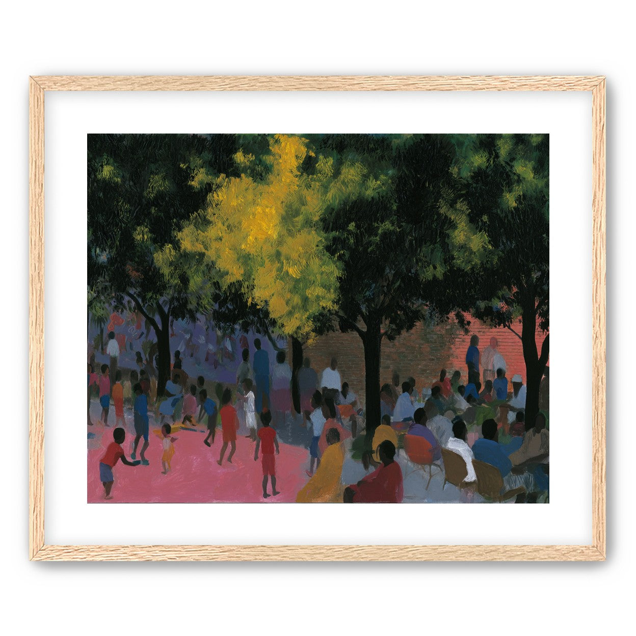 Children playing under trees