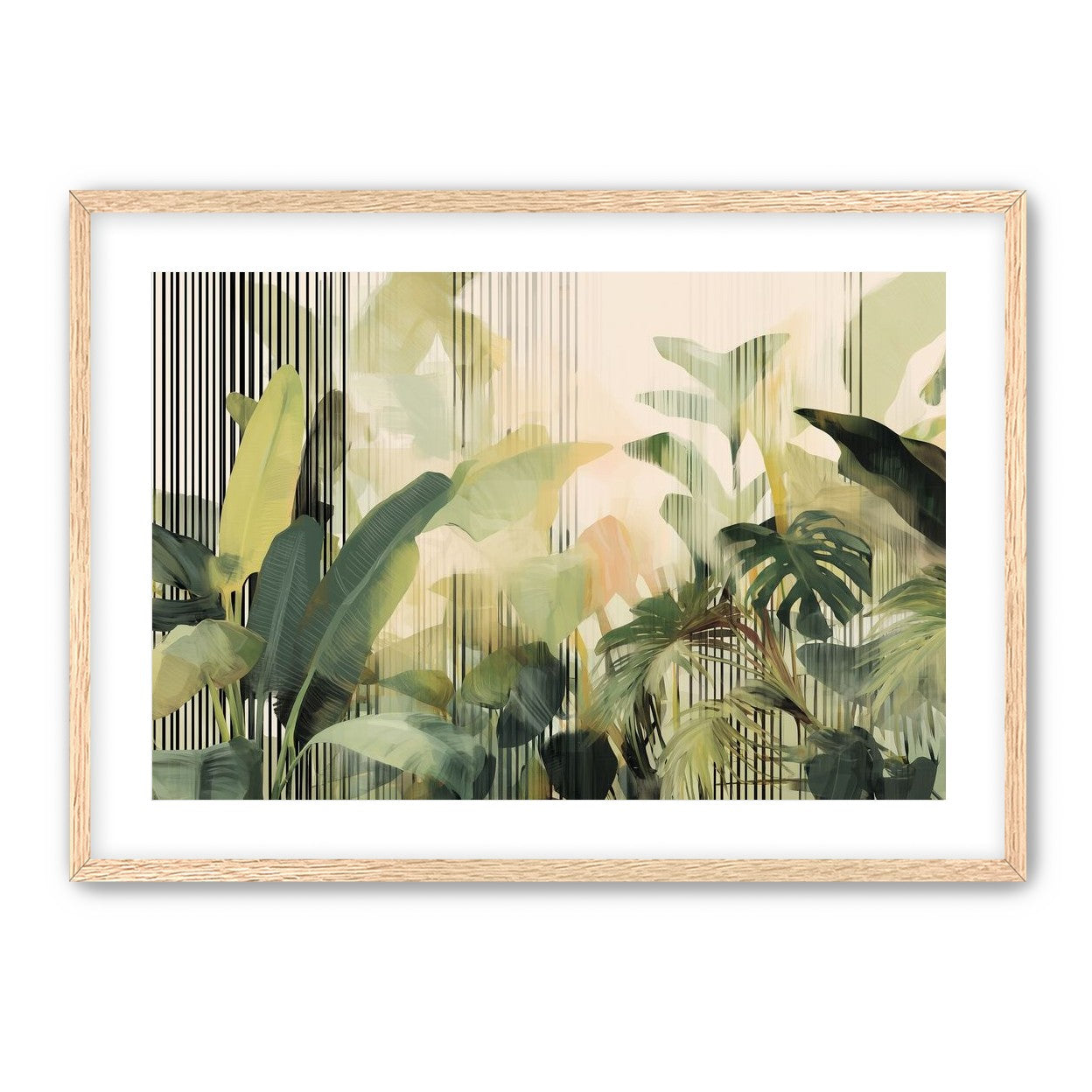 Green leaves in striped light